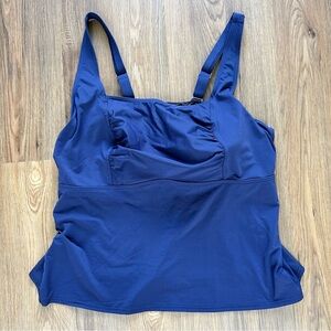 Lands' End Women Tankini Swimsuit 20W Navy Blue Built In Underwire Bra Ruched